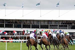 Horses running at Aintree Racecourse on Grand National Day