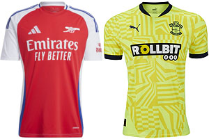 Arsenal v Southampton 2024-25 Kits