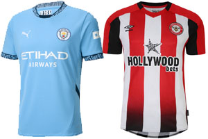 Man City v Brentford 2024-25 Kits