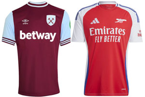 West Ham v Arsenal 2024-25 Kits
