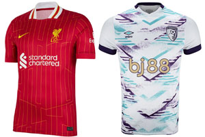 Liverpool v Bournemouth 2024-25 Kits
