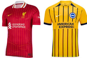 Liverpool v Brighton 2024-25 Kits