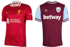 Liverpool v West Ham 2024-25 Kits