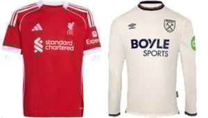 Liverpool v West Ham United 2025-26 Kits