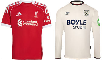 Liverpool v West Ham United 2025-26 Kits