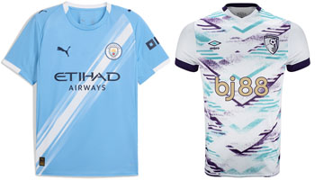 Man City v Bournemouth 2025-26 Kits