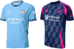 Man City v Nottingham Forest 2024-25 Kits