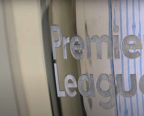 Premier League trophy close up