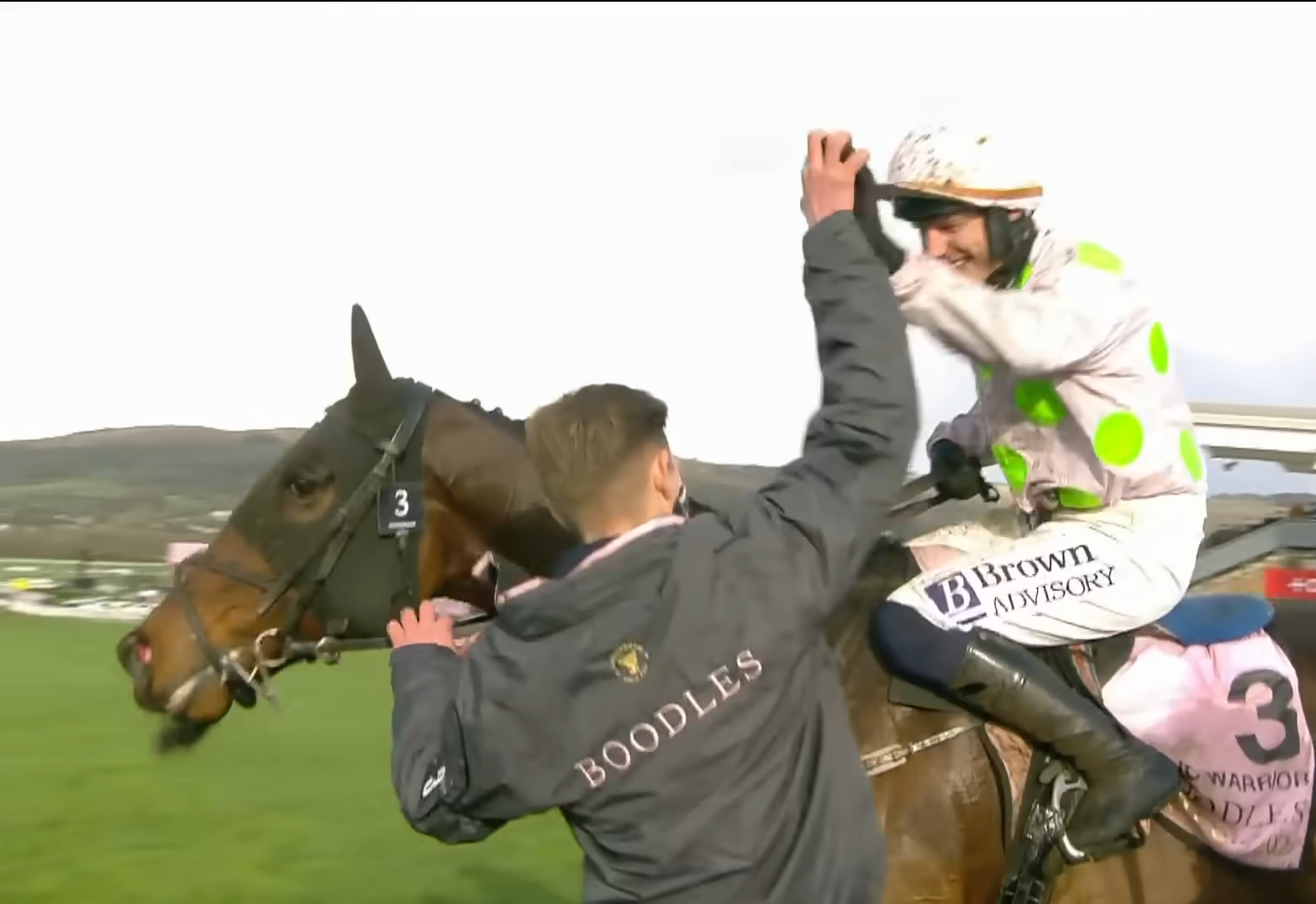 Paul Townend celebrates Gaelic Warrior's victory in Cheltenham Festival Gold Cup 2026
