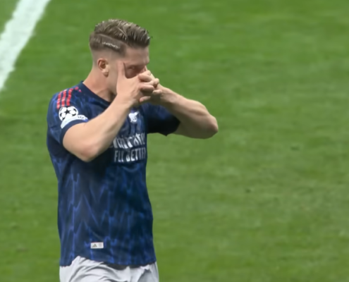 Viktor Gyokeres celebrates Arsenal's opener against Atletico Madrid